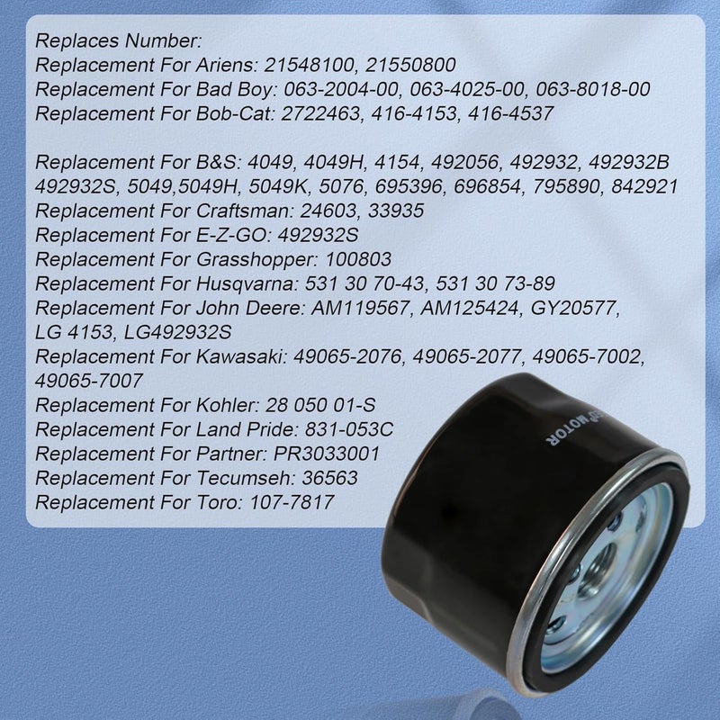 RALBDX 3PCS Oil Filter 492932S 492932 696854 795890 695396 49065-0721 49065-7007 Compatible with Kawasaki FR691V FR651V FR730V FR600V FX600V FS691V FS651V, Compatible with Cub Cadet zt1 50 Lawn Mower - Image 3